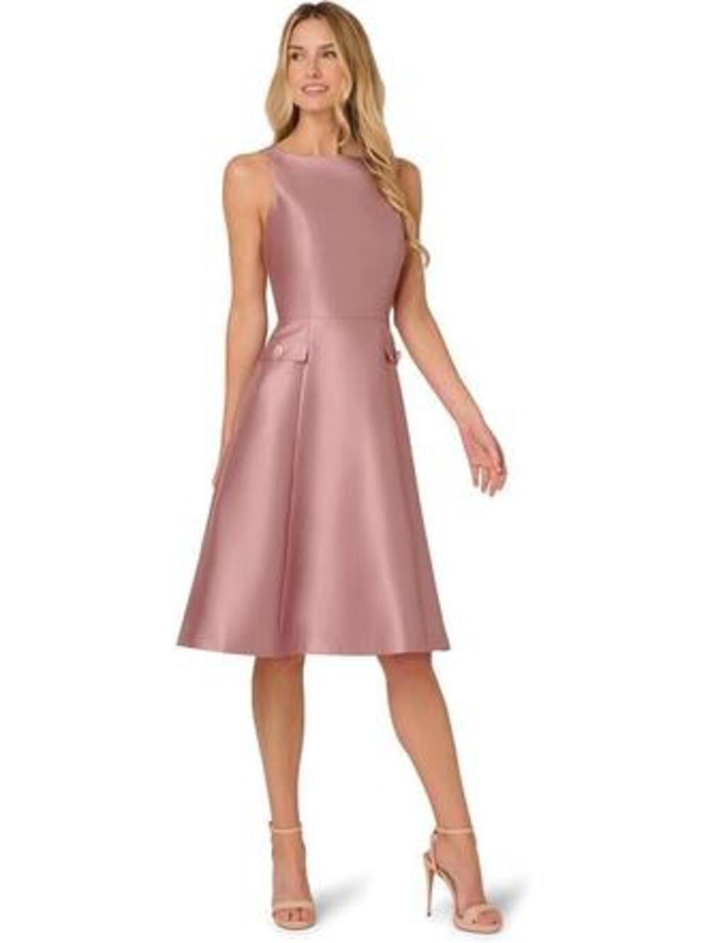 Adrianna Papell Warm Cameo Gold Button Mikado Midi Dress Fit Flare sz 10 NWT